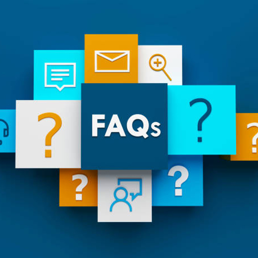 FAQs and questions on blue background