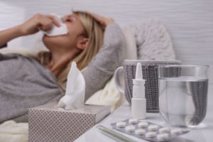 woman sick at home